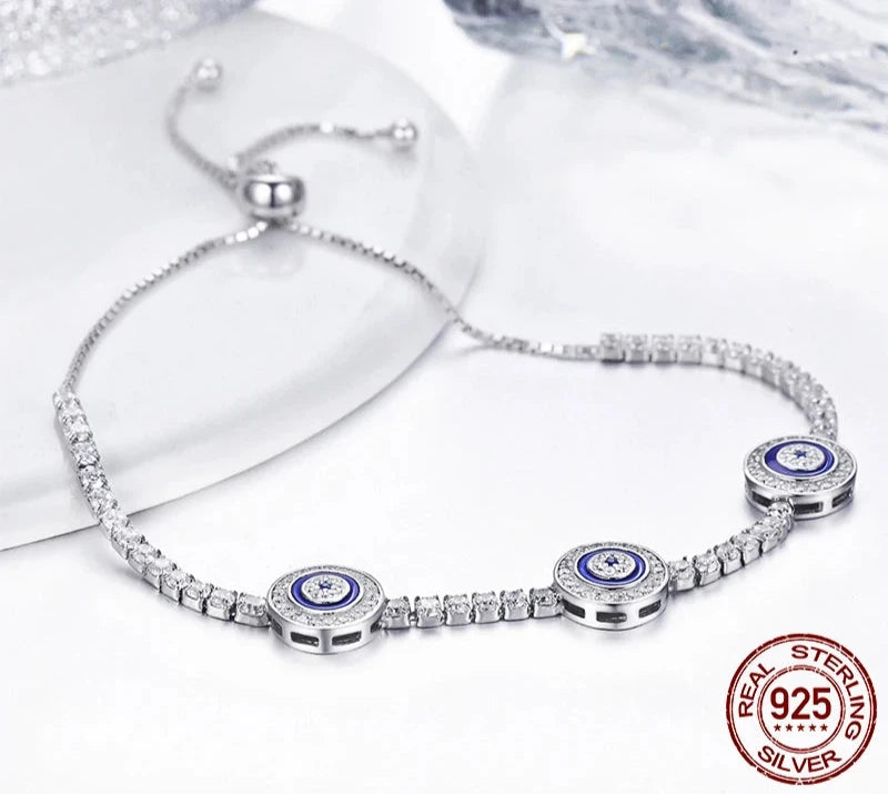 Diamond bracelet Genuine 925 Silver Luxury Blue Clear Crystal Jewelry