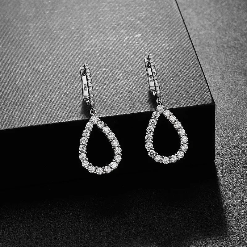 Teardrop Drop Earrings S925 Silver Diamond Dangle Hanging Fine Jewelry