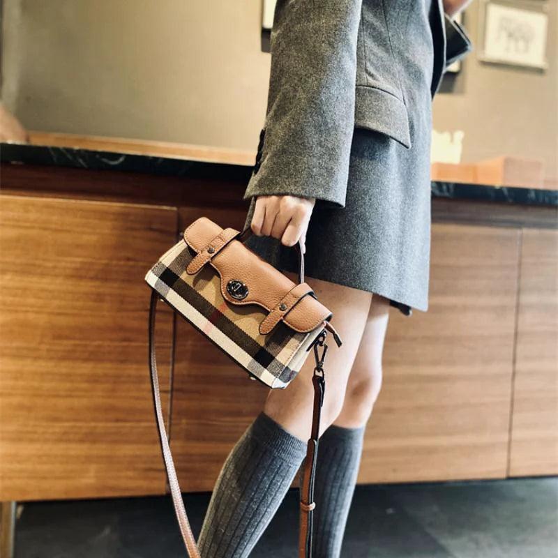 Leather Fashion Plaid Crossbody Bags for Women Luxury Shoulder Designer