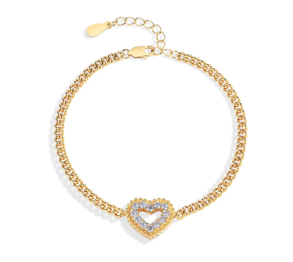 Personalized Heart Bracelets Luxury Diamond Shape Sterling Silver S925