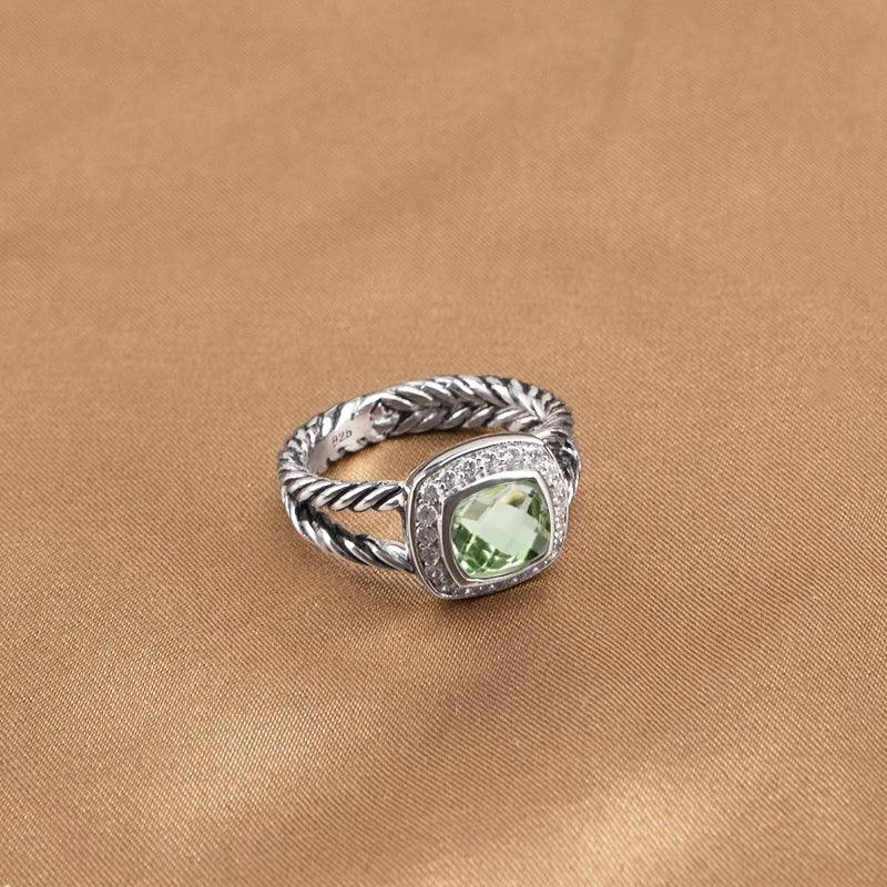 Moissanite rings Vintage Twisted Spiral Green Elegant Jewelry 