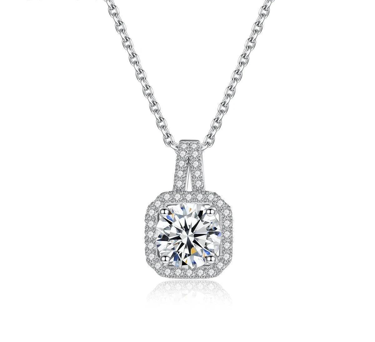 Moissanite Necklace With Pave Link Chain Squre Pendants Luxury Jewellery