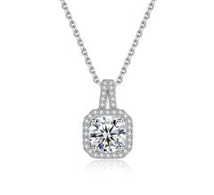 Moissanite Necklace With Pave Link Chain Squre Pendants Luxury Jewellery