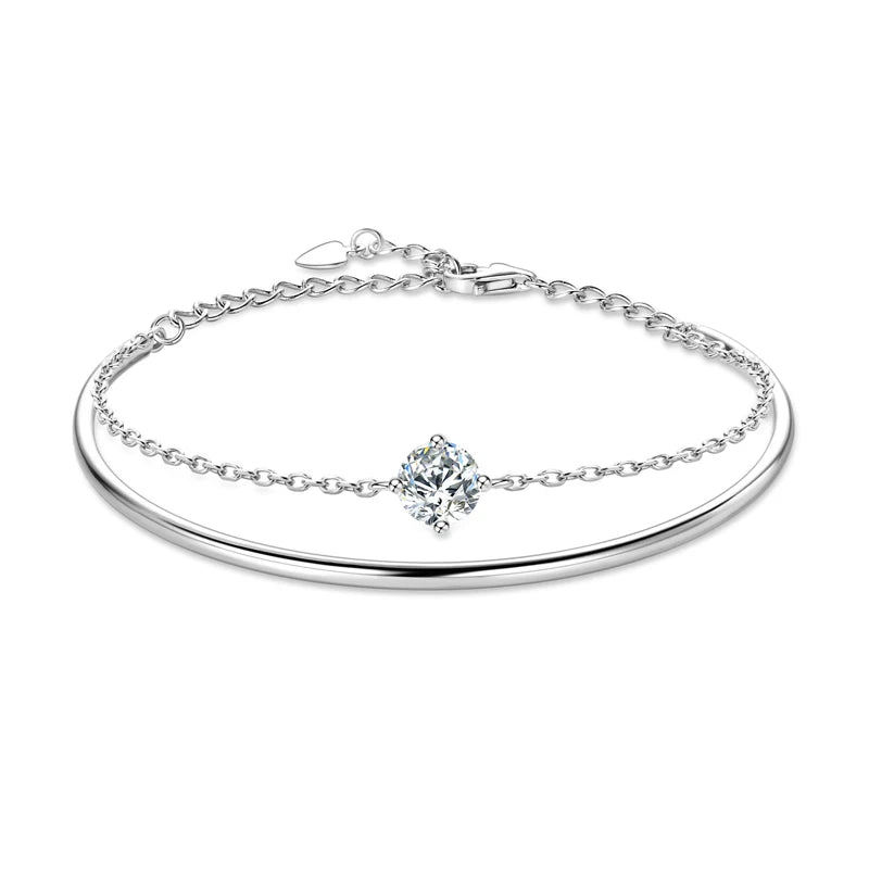 Diamond Bracelet Layers Moissanite Bangle Cuff 925 Silver Chain 
