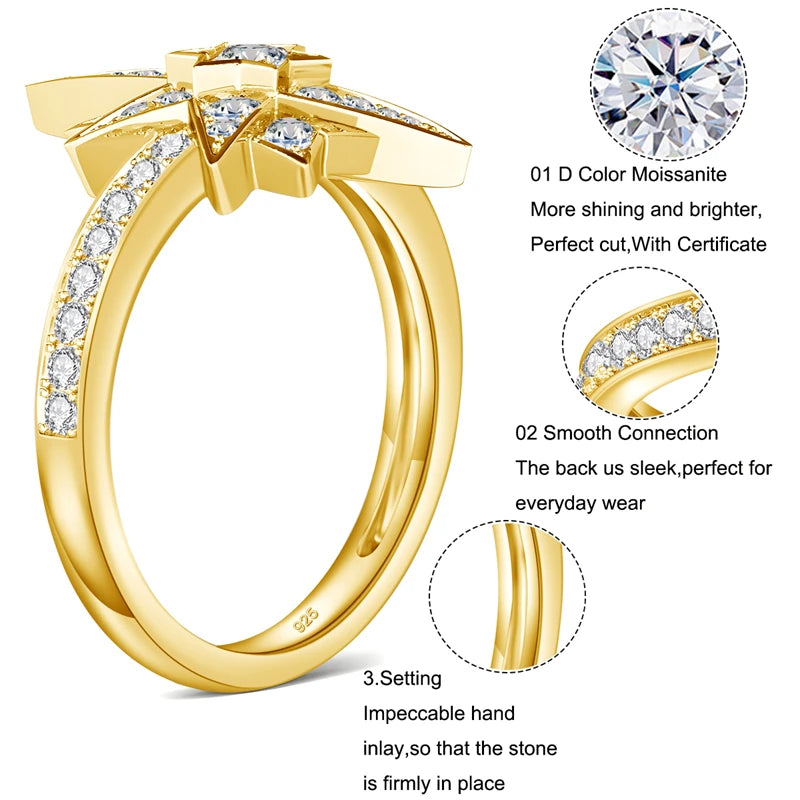 Gold rings Moissanite D Color VVS1 Band 925 Silver Jewelry for Women