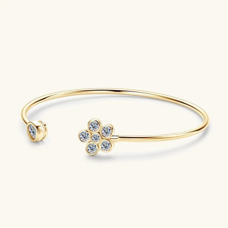 Exquisite Flower Bracelet Moissanite Adjustable Bracelets 925 Sterling Silver Jewelry