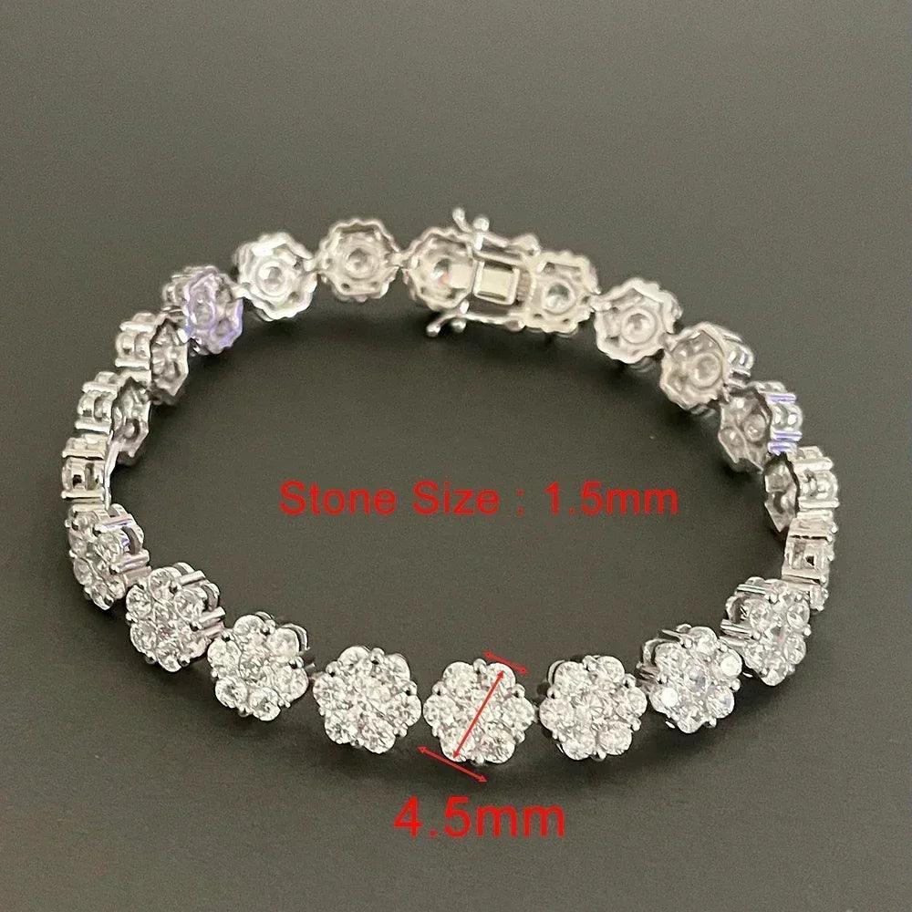 Flower Shape Diamond Bracelets 925 Sterling Silver Plated White Gold