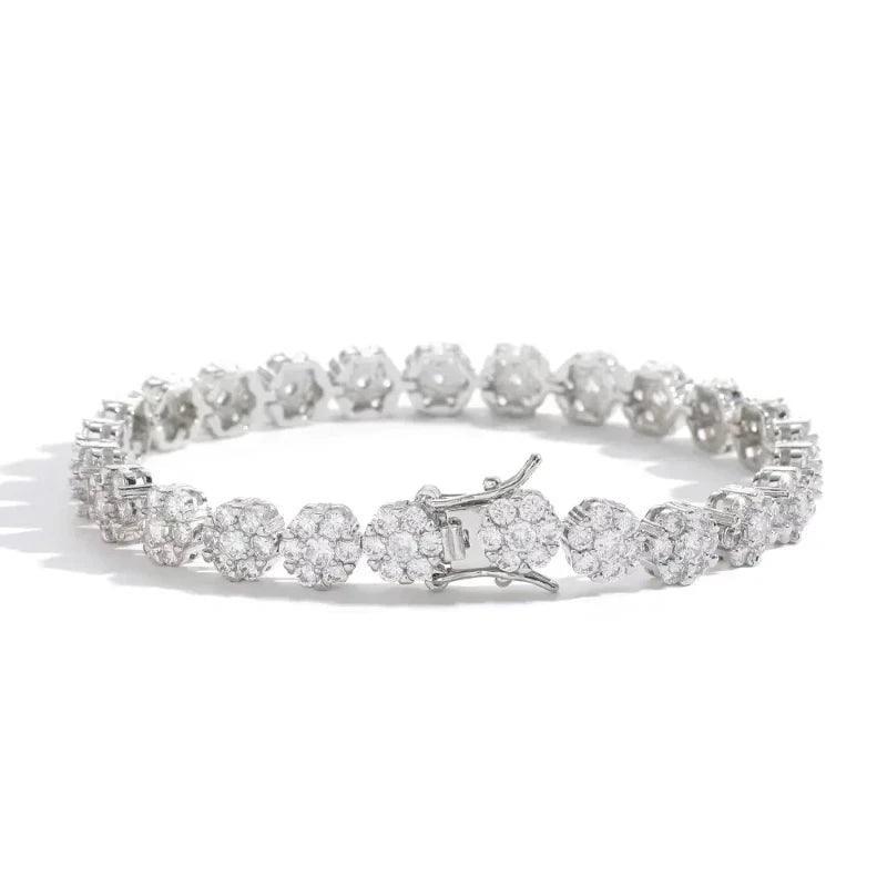 Flower Shape Diamond Bracelets 925 Sterling Silver Plated White Gold