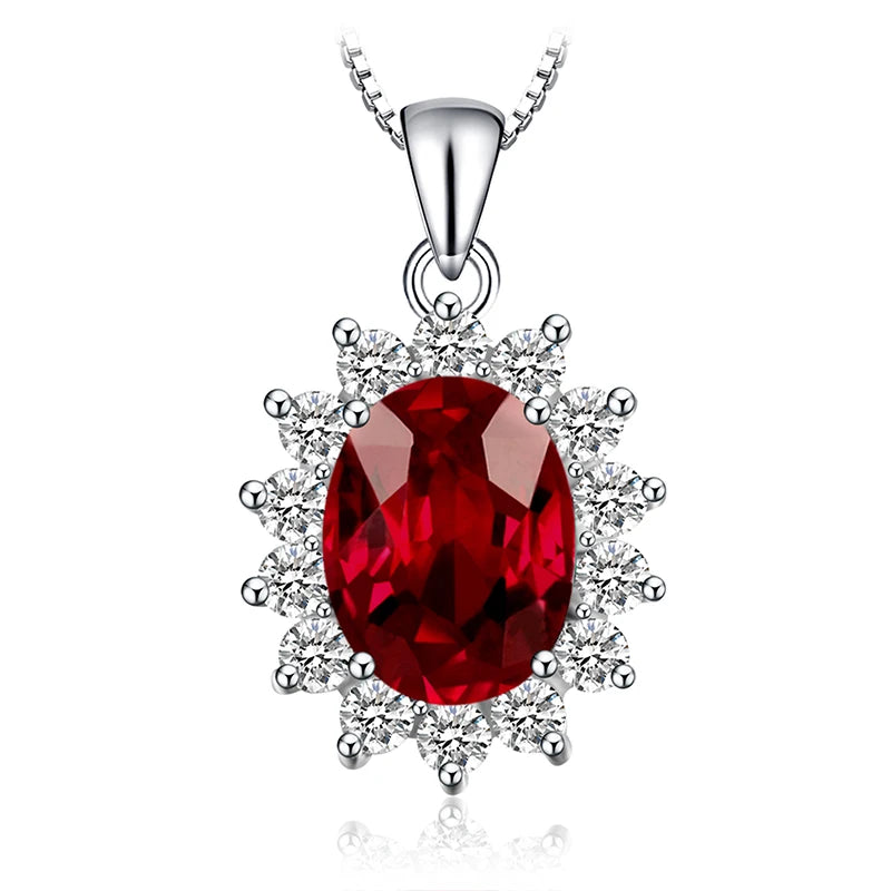 January Birthstone Synthetic Ruby Simulated Emerald Silver Necklace