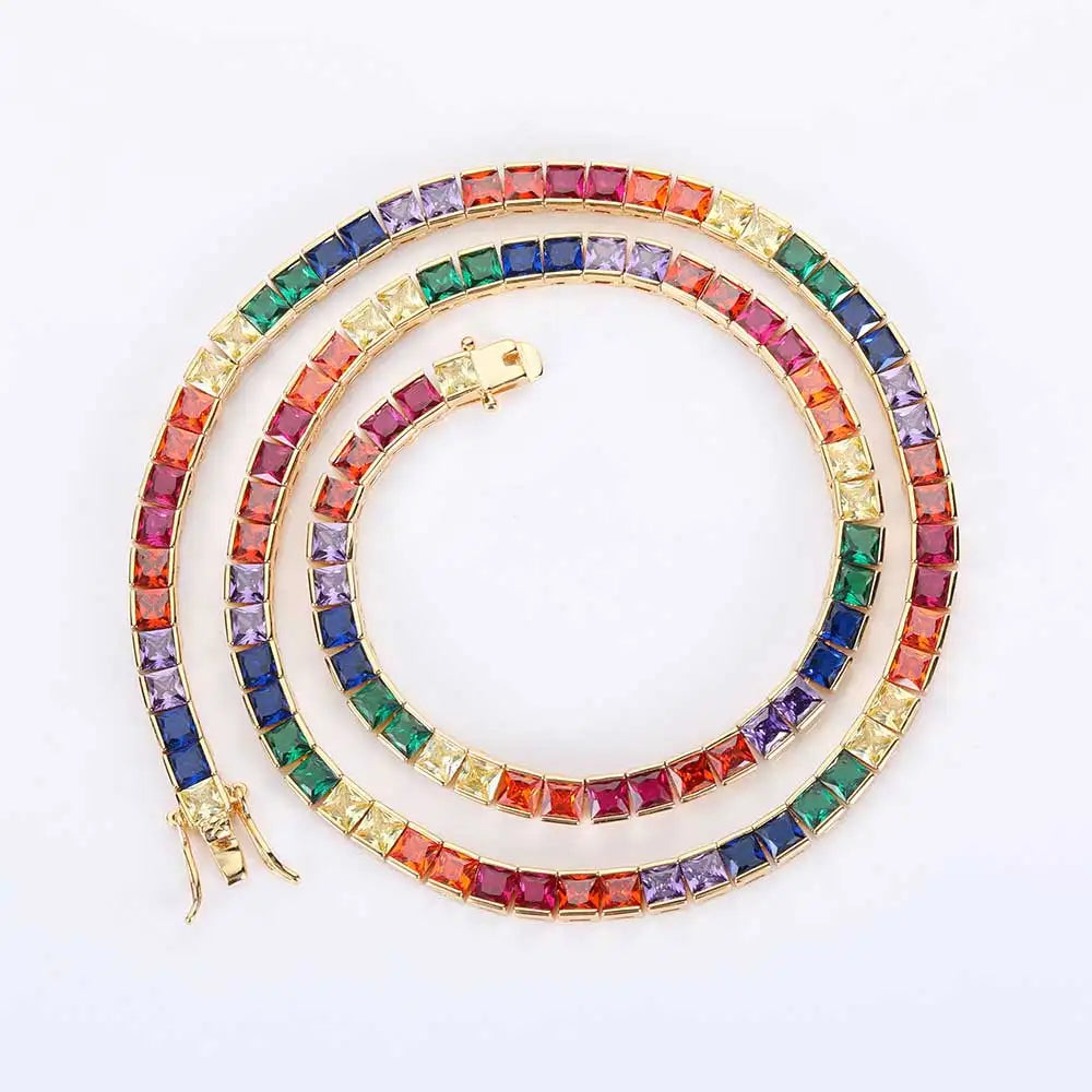 February birthstone Colorful Tennis Necklace Silver Plated Jewelry