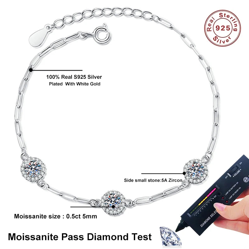 Diamond Bracelet Round 925 Silver with Gold Plated Fine Party Jewelry