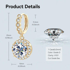 Original D Moissanite Hoop Drop Earrings for Women 925 Sterling Silver Jewelry