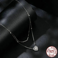 Diamond necklace Halo Heart Pendant Double-layer for Women