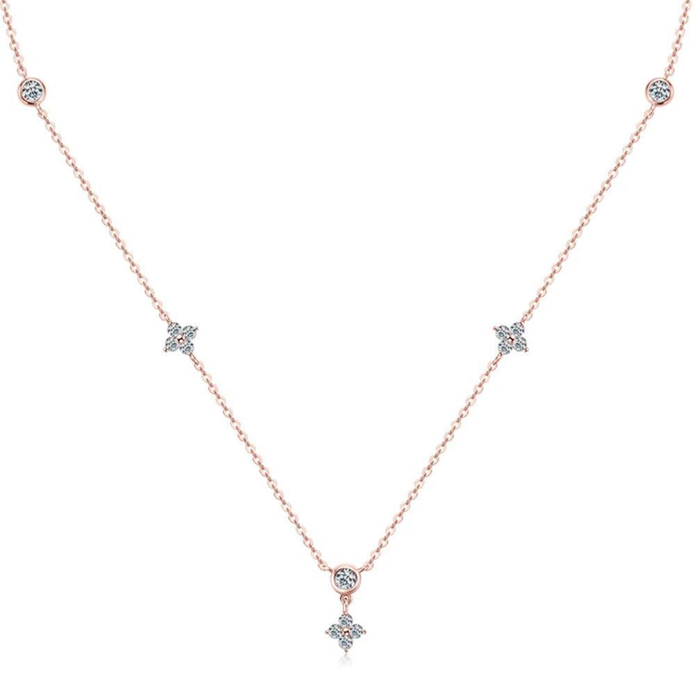 Four Leaf Clover Rose Gold 925 Silver Plated Diamond Necklace