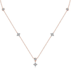 Four Leaf Clover Rose Gold 925 Silver Plated Diamond Necklace