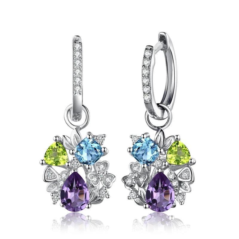 Moissanite Earrings Natural Amethyst Drop 925 Silver Jewelry