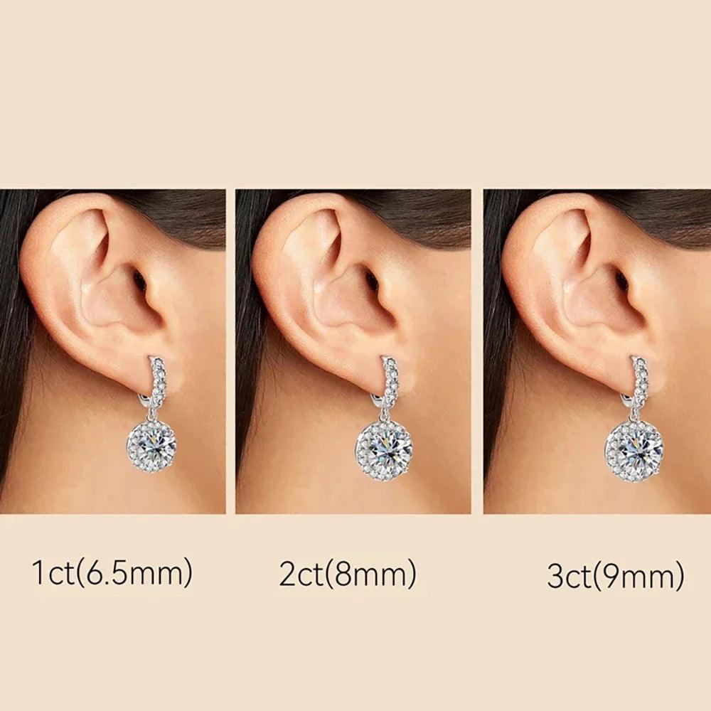 Hoop Earrings with Round Sunflower D Color Diamond Drop Silver 925