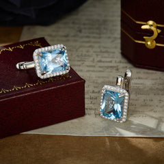 March Birthstone Luxury Nano Sky Blue Gemstone Earrings Jewelry