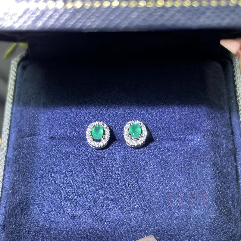 May Birthstone Natural Emerald Stud Earrings Luxury Style