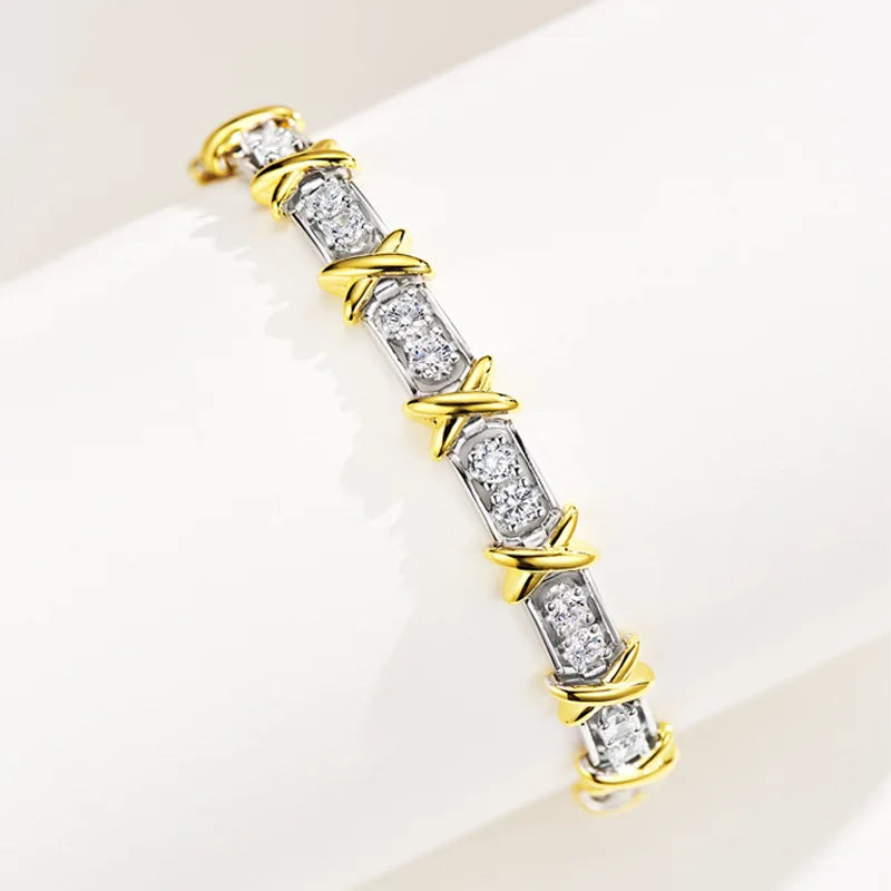 Diamond Bracelets High S925 Silver Row of Two tone Chain Jewelry