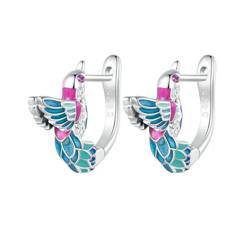 April Birthstone Green Dragonfly Stud Earrings White Gold Plated