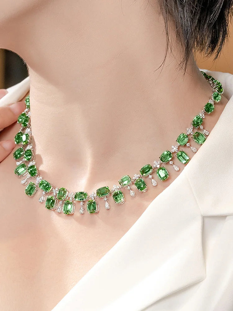 December Birthstone Green Choker Necklace Silver Chain Design Jewelry