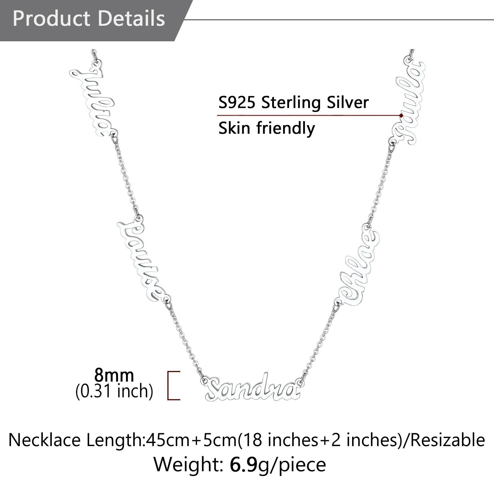 Name Necklace 925 Sterling Silver Type Custom Jewelry for Women