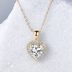 Gold Necklaces Heart Shaped Pendant 925 Silver Solitaire Jewelry