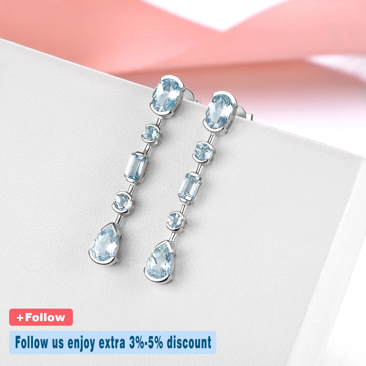 January Birthstone Natural Drop Earrings Light Blue Gemstone S925