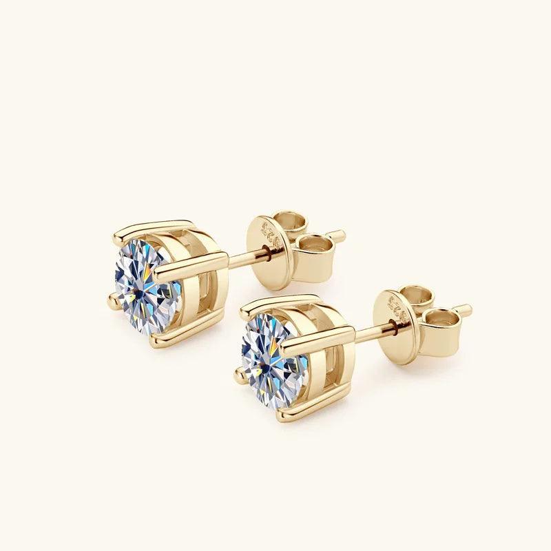 Gold Earrings 2ct Moissanite Plated 925 Silver Stud Luxury
