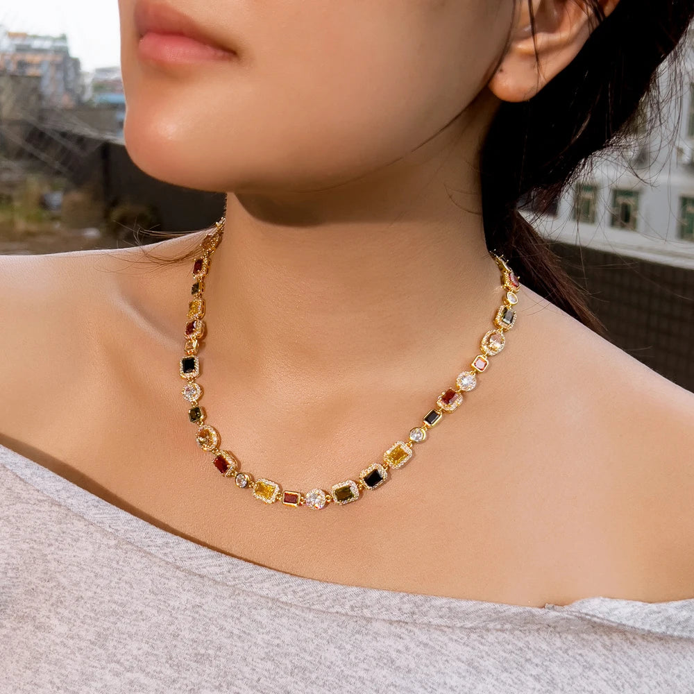 June Birthstone Vibrant Multi Color Chain Necklace Daily Jewelry