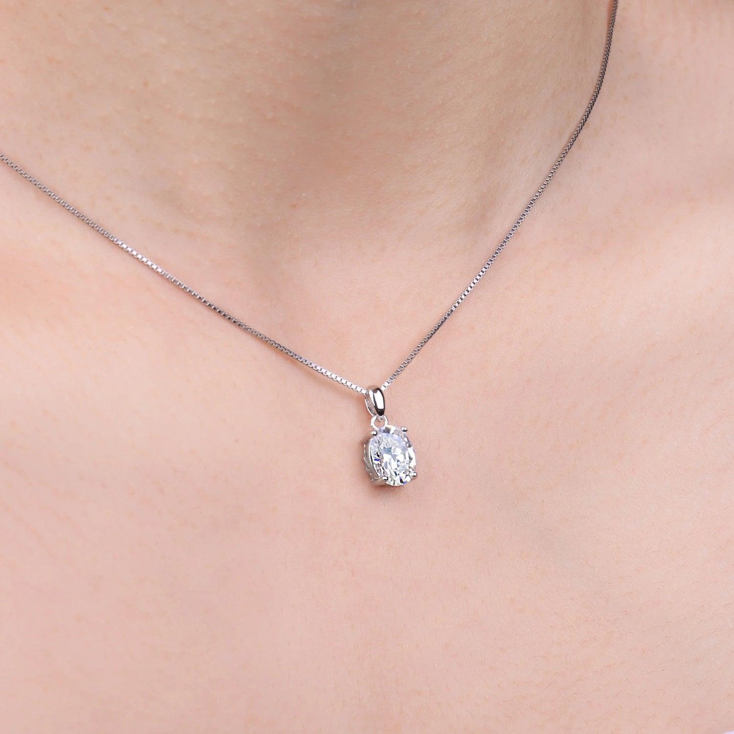 Diamond necklace Oval Silver S925 Pendant Chain Plated