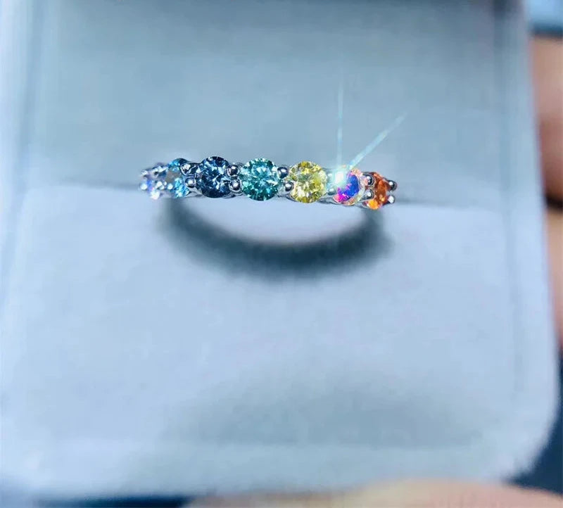 Engagement rings 925 Silver Moissanite Multicolor Solitaire