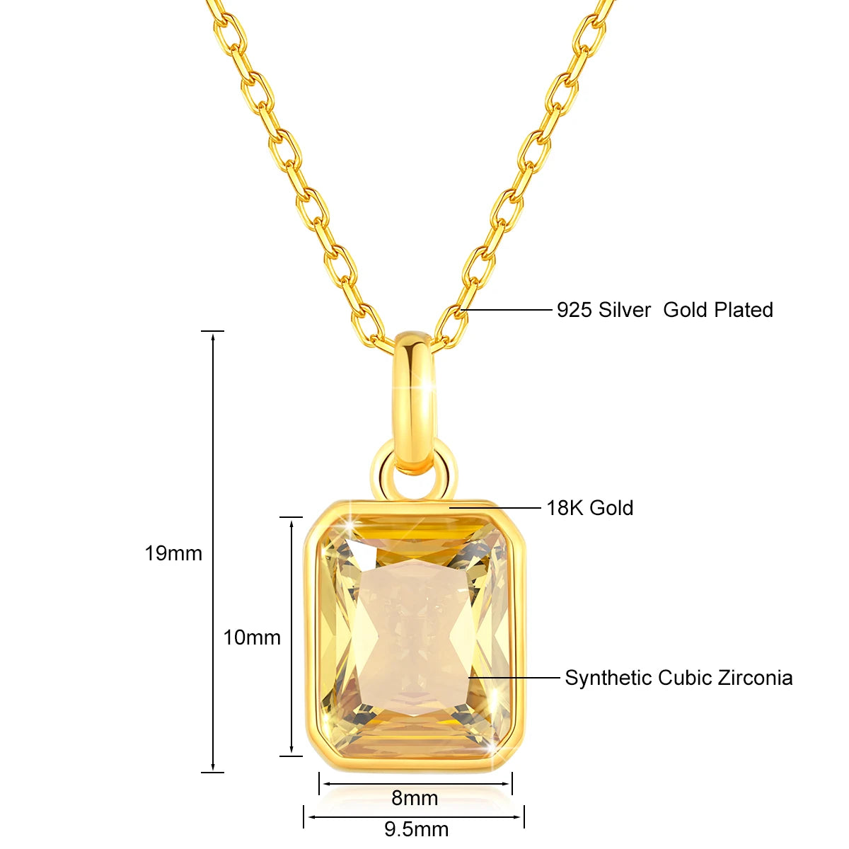 June Birthstone 18k Gold Necklace Stone Rectangle With Pendant