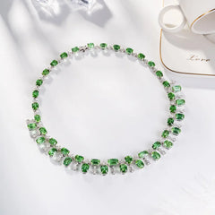 December Birthstone Green Choker Necklace Silver Chain Design Jewelry