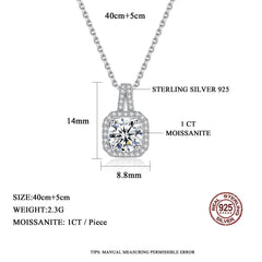 Moissanite Necklace With Pave Link Chain Squre Pendants Luxury Jewellery