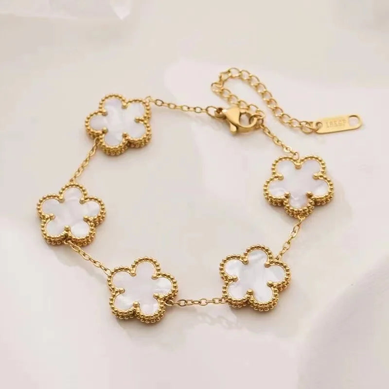 Clover Bracelet Plum Blossom Face Stainless Steel Jewelry for Women