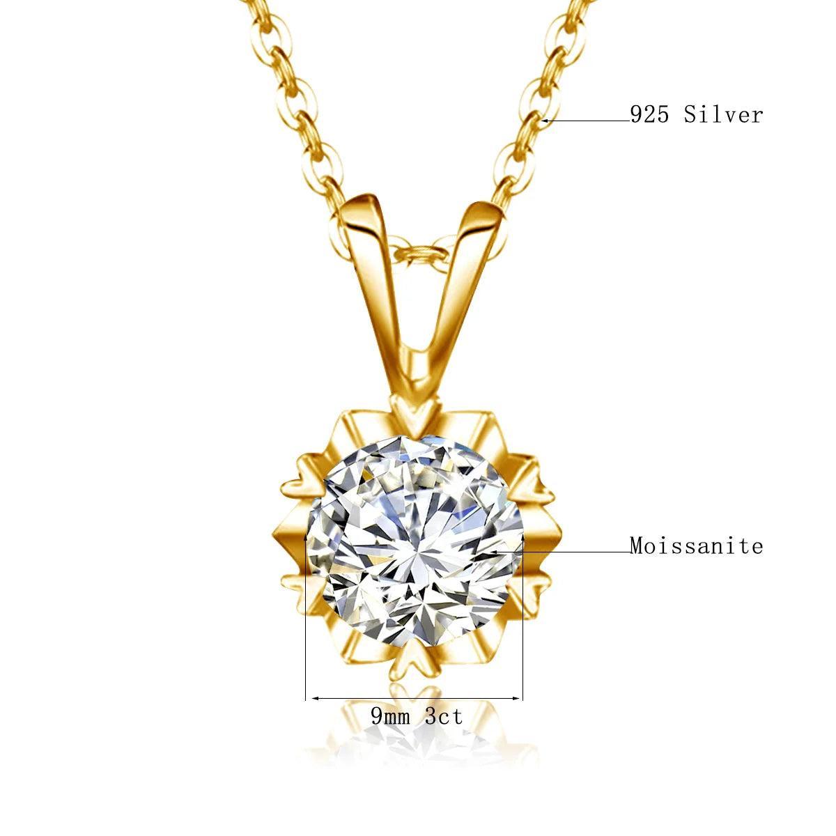 Moissanite Necklace for Women D Certificate Gold Pendant Color 6.5mm 1CT