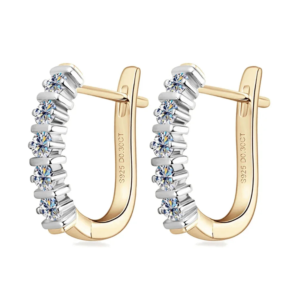 Moissanite Hoop Earring 925 Sterling Silver 18K Gold Plated Jewelry