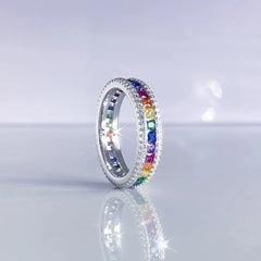 Diamond Ring S925 Silver Rainbow Color Women Luxury Jewelry