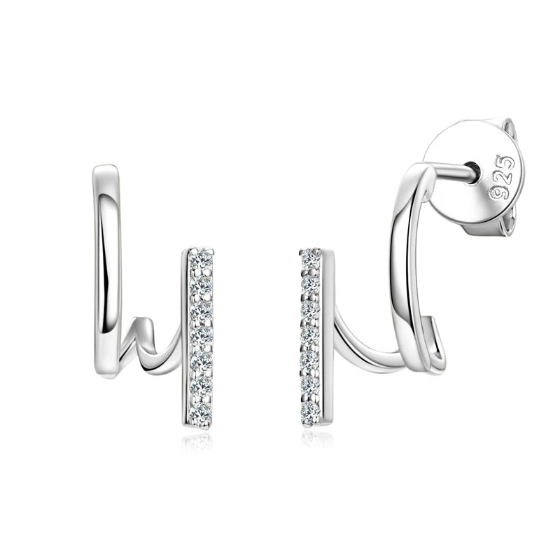 Diamond Earrings Luxurious for Women U-shaped Cuff Stud 925 Silver