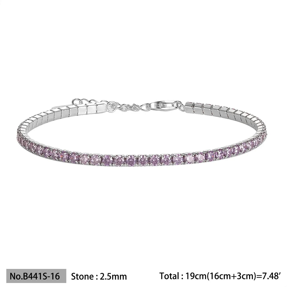 Diamond bracelet 925 Silver Rainbow 2mm Women Fine Jewelry