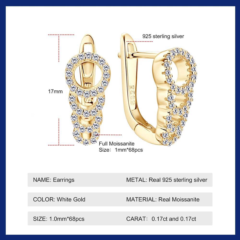 Full Moissanite Diamond Hoops Earrings For Women 100% 925 Silver Sparkling Diamond 