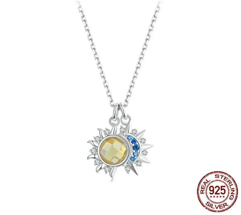 Silver necklace Sun and Moon Energy Pendant Chain White
