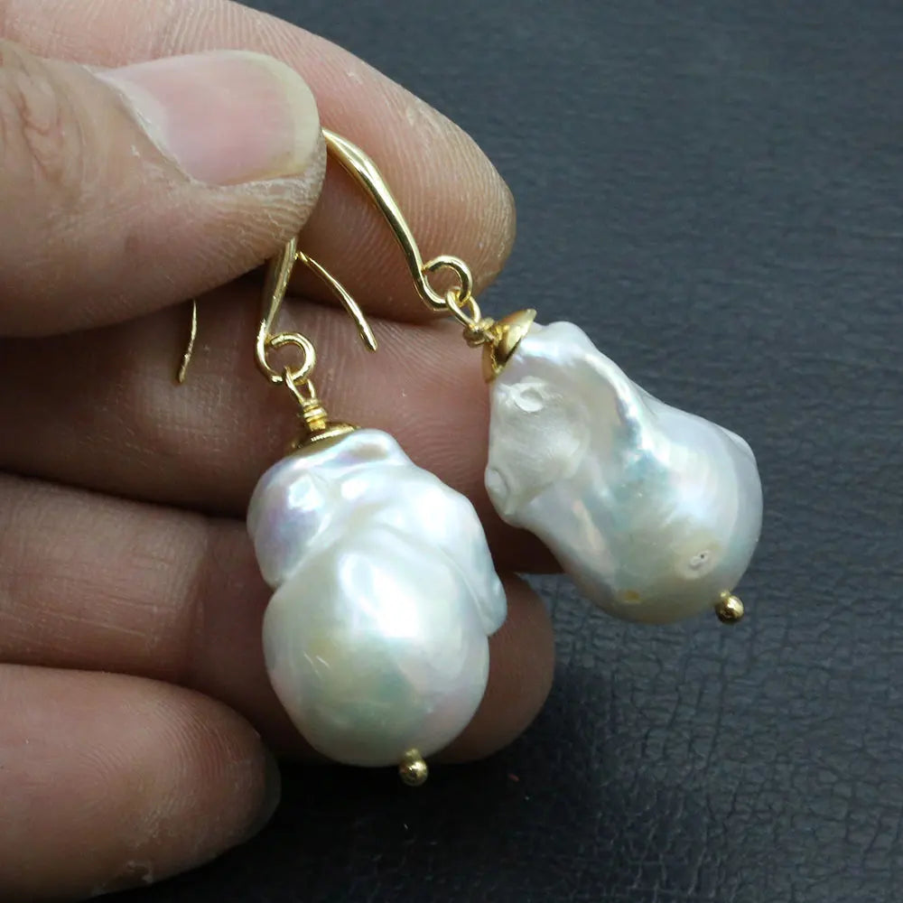 Keshi Hook White Cultured Pearl Earrings for Women