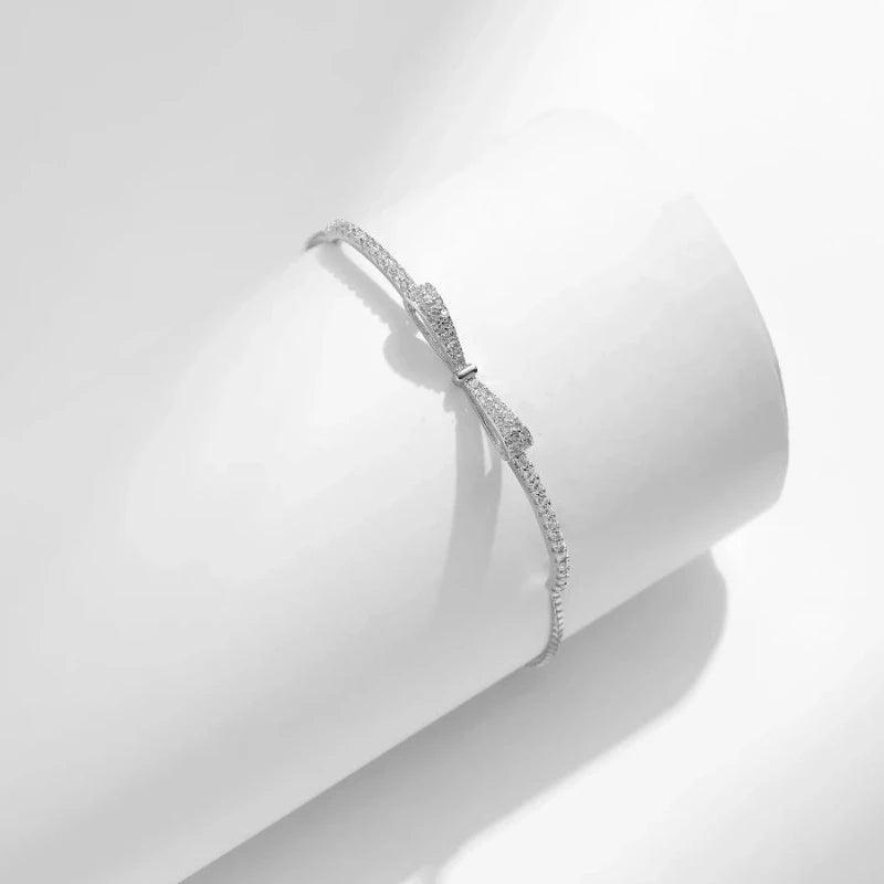 Diamond Bracelet Silver 925 Sparkling Bowknot Luxury Charm Chain Fine
