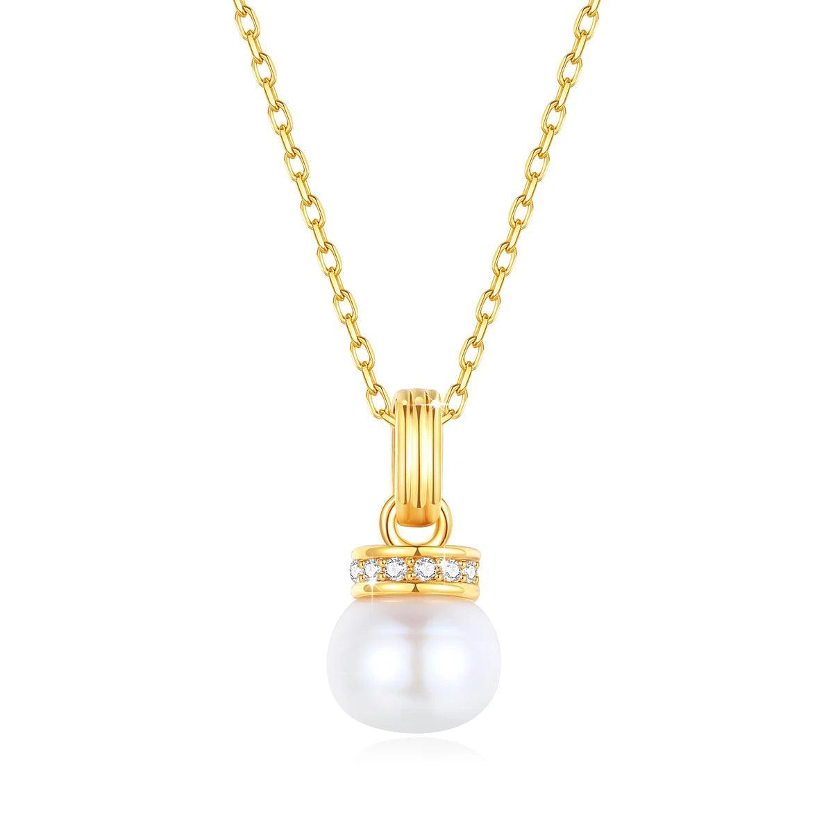 100% 18K Gold Natrual Fresh Water Pearl Necklace With Women Pendant Jewelry