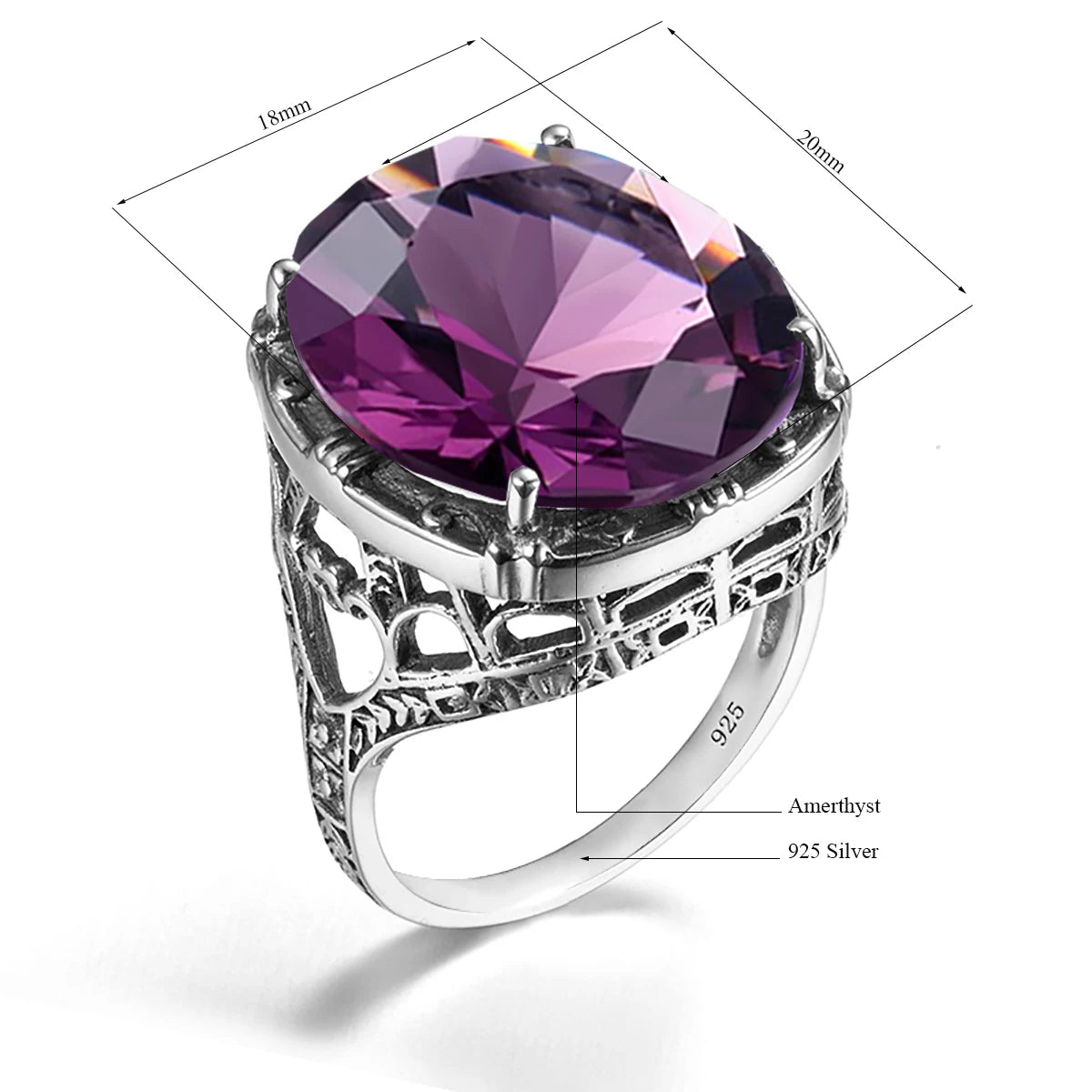 June Birthstone Women Amethyst Gemstone Ring Antique Jewelry