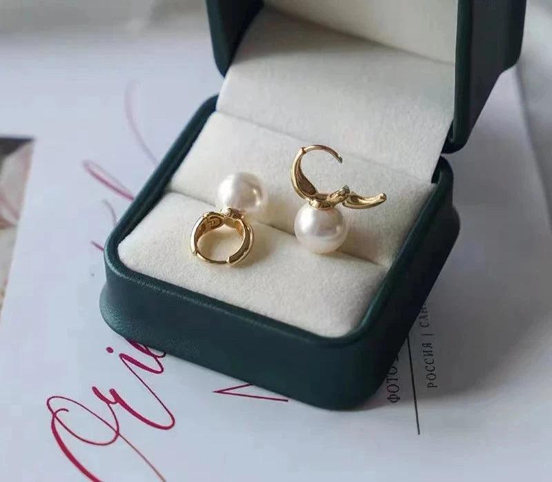 Sterling Silver Golden Pearl Earrings Round Fashion Simple Jewelry