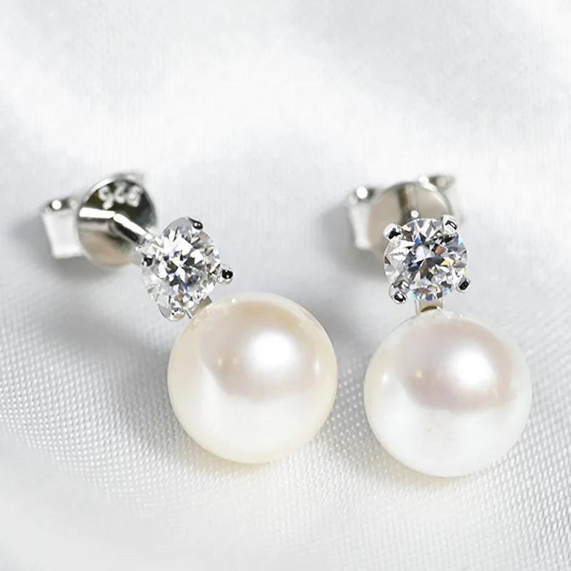 Pearl Earrings Houtros Moissanite Stud Drop Silver 925